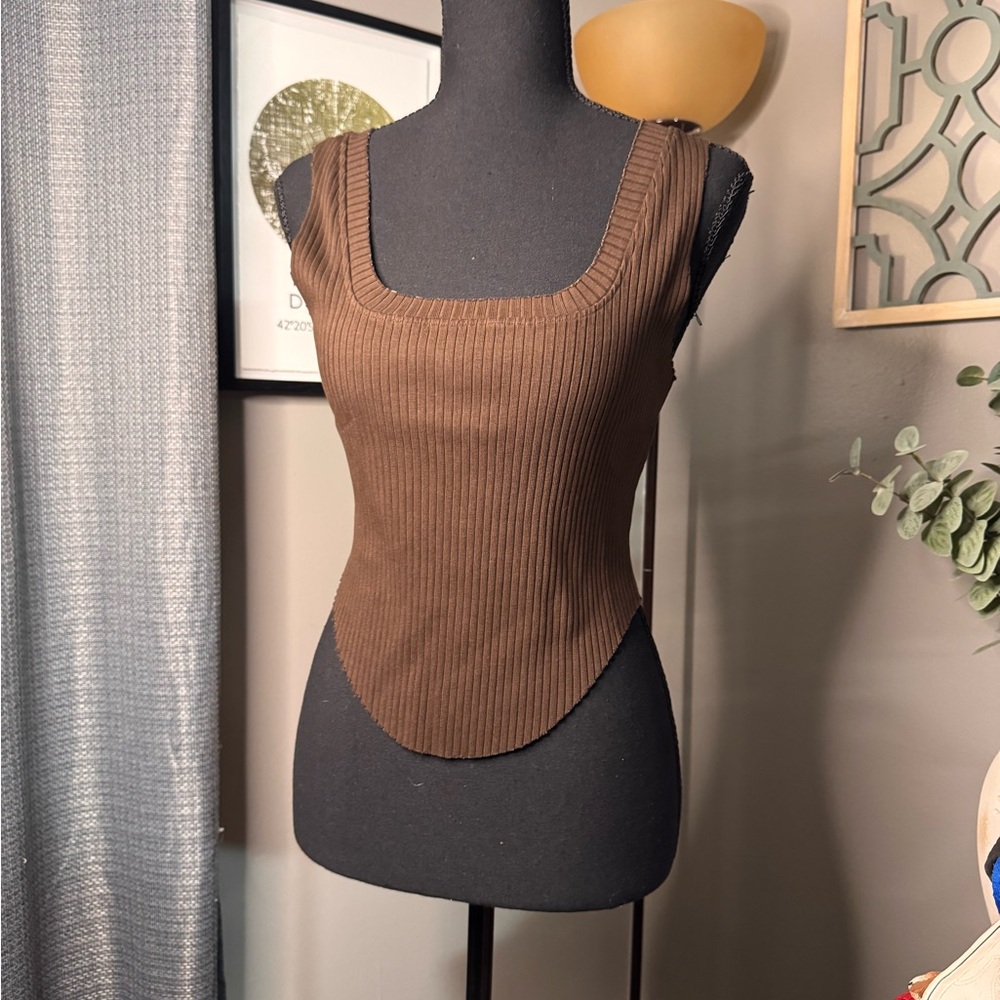 Cotton Citizen Chocolate Ribbed Ibiza Square Neck Tank Top